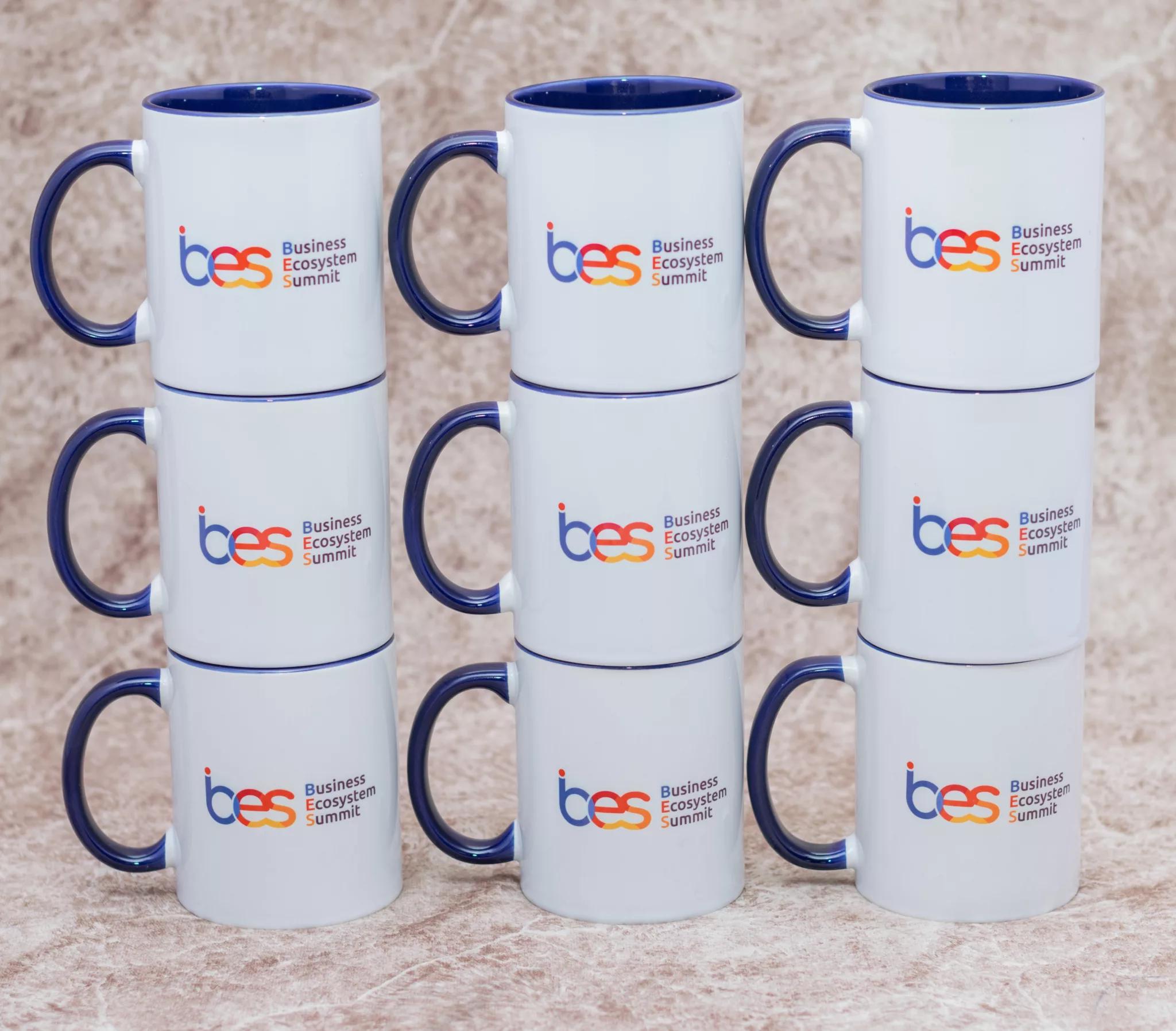 Branded ceramic corporate mugs printed with company logo by Almasi Prints