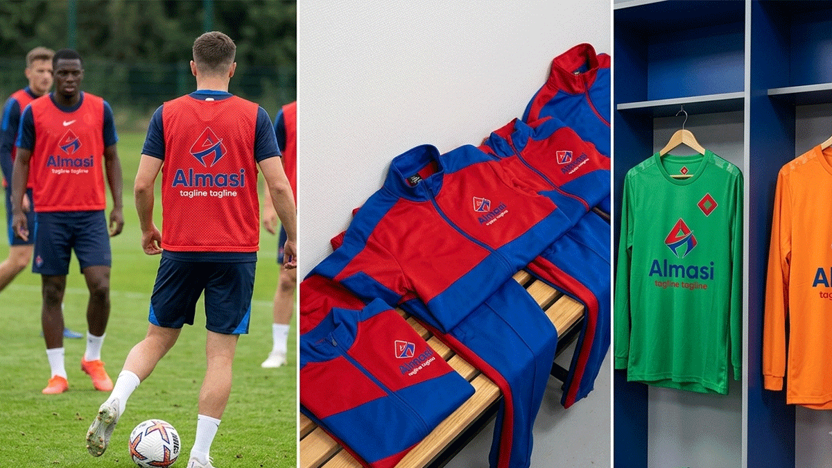 Branded green and orange custom goalkeeper jerseys printed by Almasi Prints