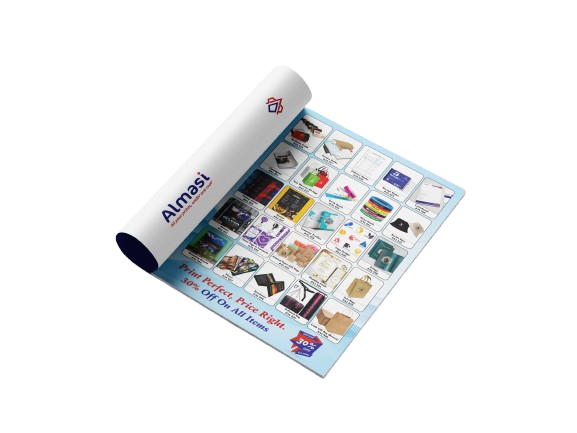 Company profile and product catalogue printing in Nairobi by Almasi Prints, showing a full-colour saddle-stitched catalogue