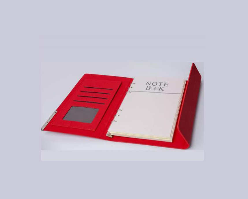 Executive notebook with card slots and refillable ring binding, printed and branded by Almasi Prints in Nairobi
